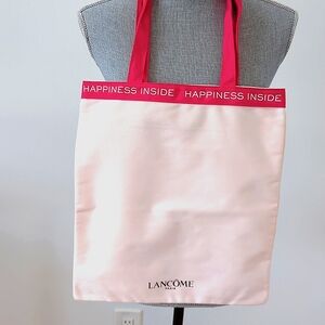 LANCOME Paris Cloth Reusable Tote Shopping Bag 13x15 Red White Foldable NEW